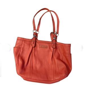 Coach Gallery East West Tote Genuine Leather Purse Coral Color Bag F15147